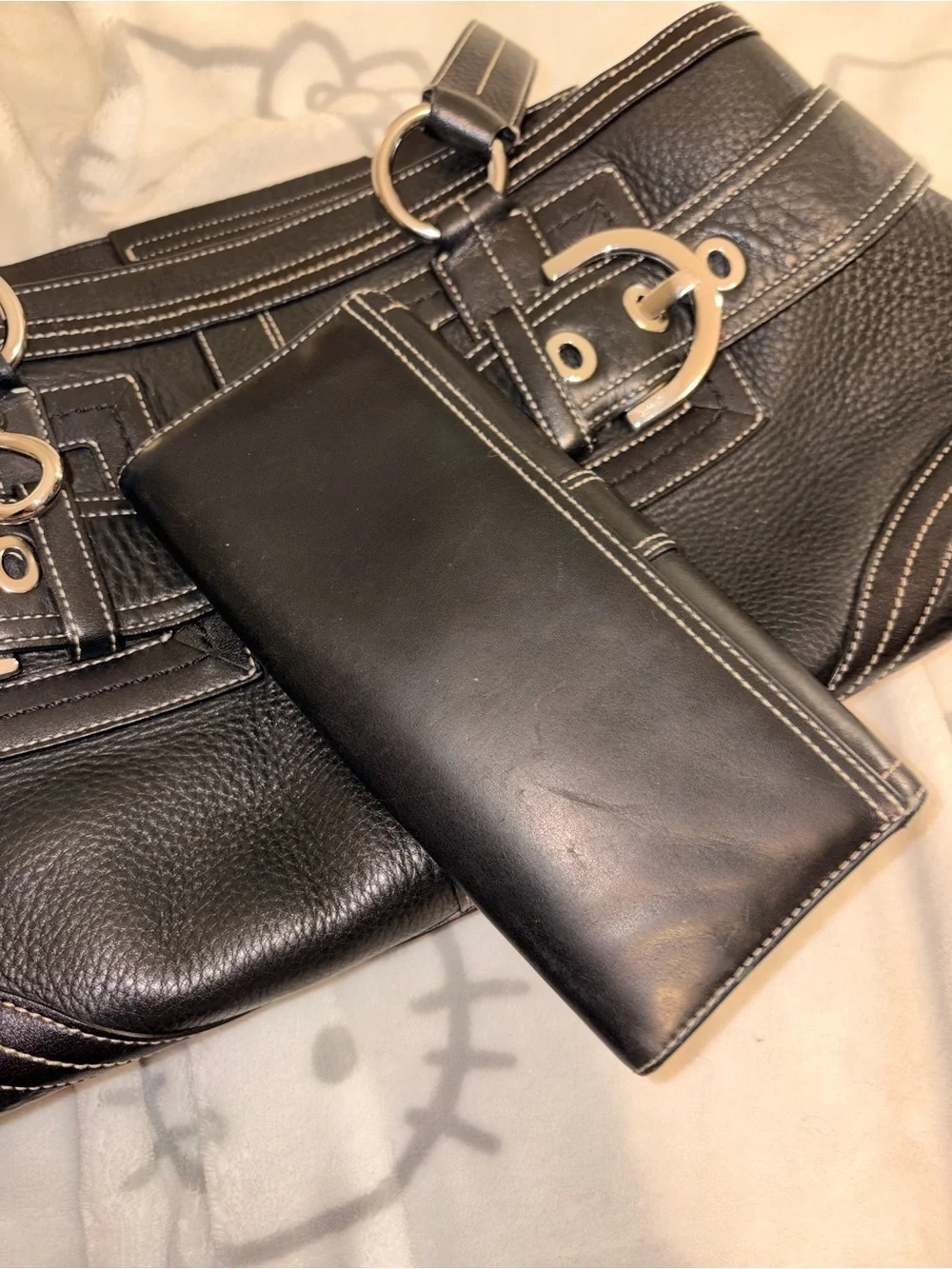 Coach Hampton Black Pebbled leather City tote N.02764 and wallet BUNDLE